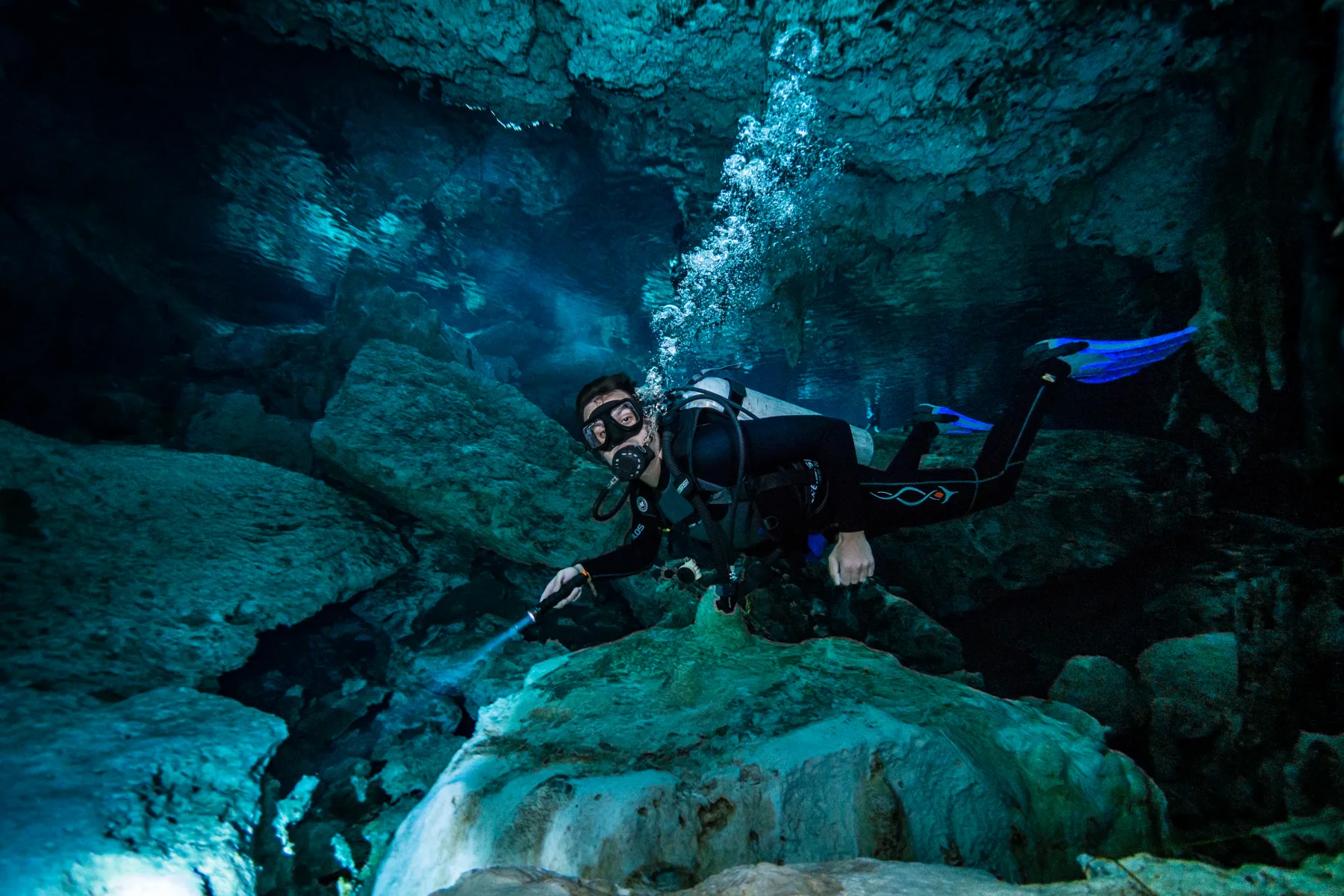Dos Ojos cenote diving near Tulum or Playa del Carmen